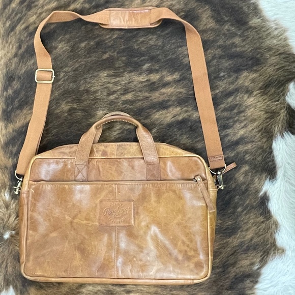 Unisex Rawlings Adjustable Brown Baseball Glove Leather Messenger Bag - Picture 13 of 16